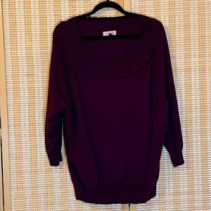 East Adeline Womens 3X Plum Purple Ribbed Scoop Neck 3/4 Sleeve Knit Sweater